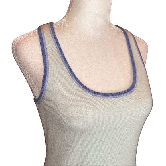 EXPRESS 100% Cashmere Light Blue with Purple Trim Sweater Tank Top Size M - Picture 4 of 8